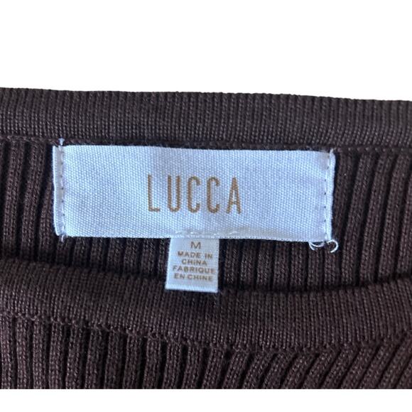 Lucca Women’s Size Medium Brown Chella Ribbed Sweater Peek A Boo Cutout Top - Picture 5 of 7